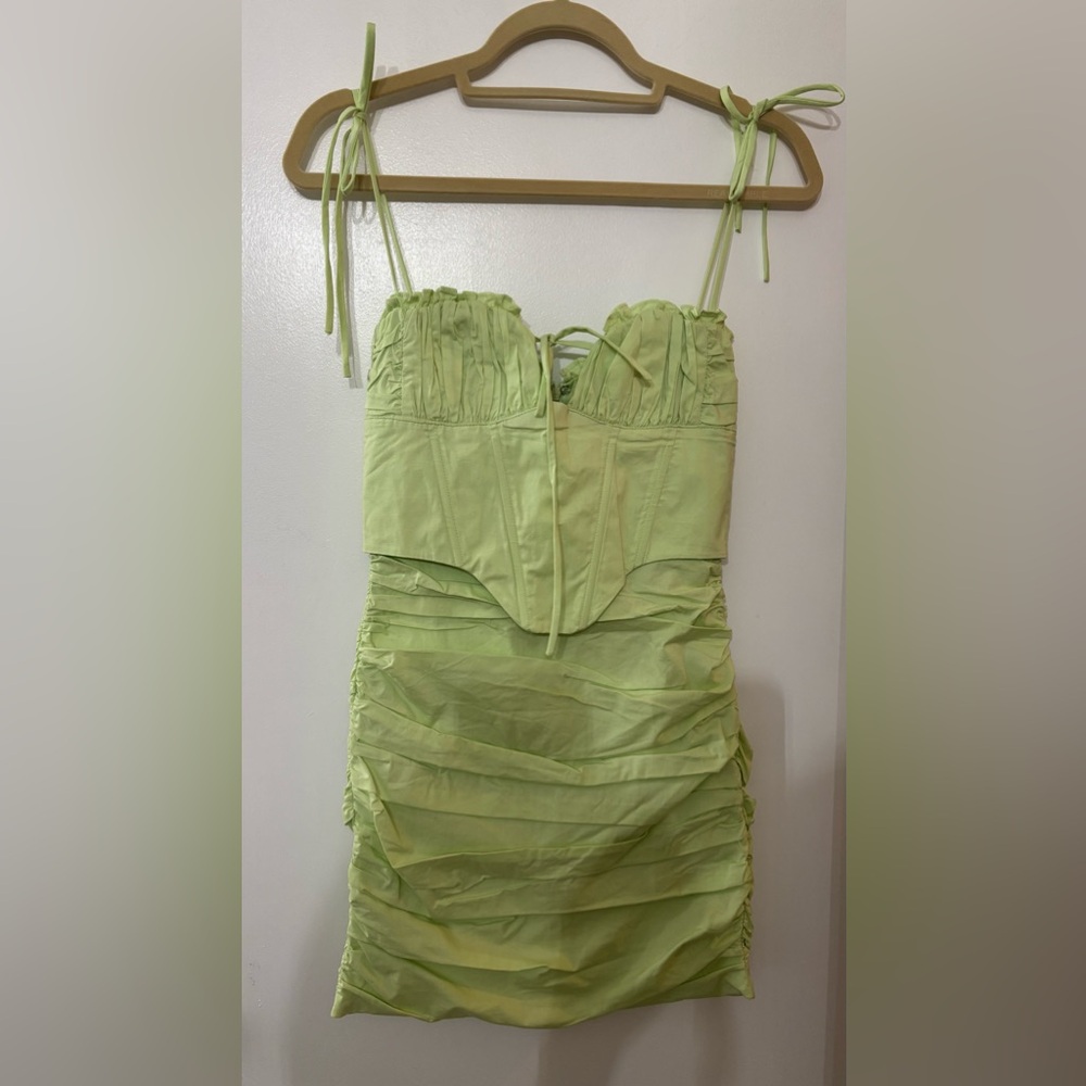 Oh Polly Women Green Corset Cotton Sleeveless Mini Dress Size4 Feminine Romantic